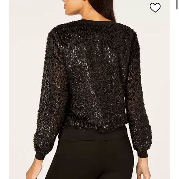 Trina Turk Metallic Shag fuzzy Sweatshirt top Size XXL black shiny sparkle - Picture 2 of 9
